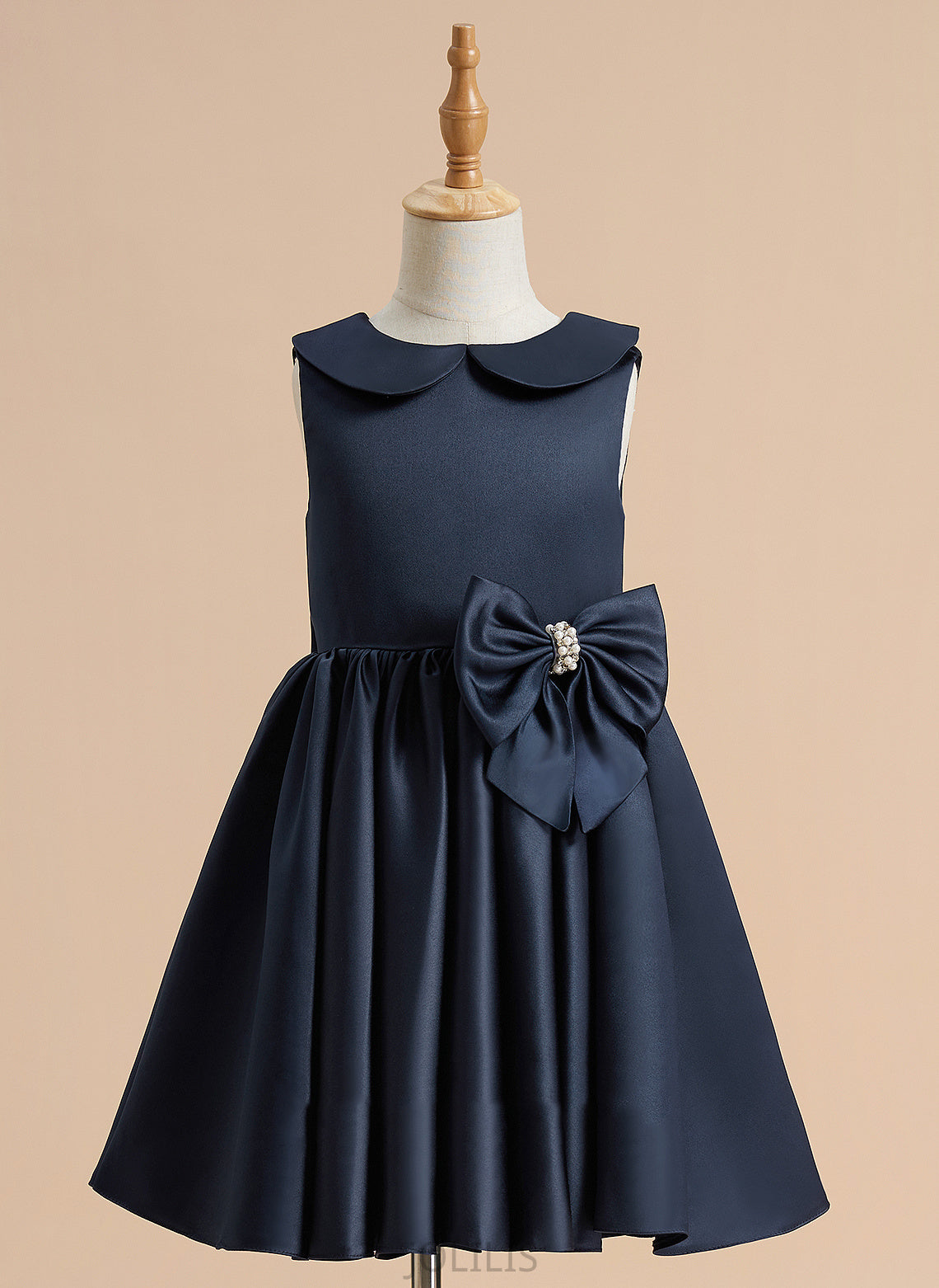 Harmony Satin Collar Dress A-Line Flower Peter Knee-length Girl Beading/Bow(s) Sleeveless - Flower Girl Dresses Pan With