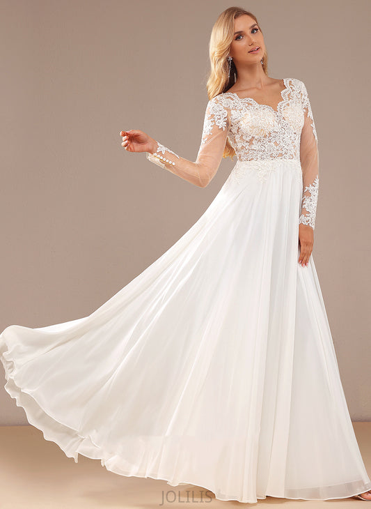 V-neck Wedding Dresses Sequins Samantha Floor-Length Wedding Chiffon Lace Lace Dress A-Line With