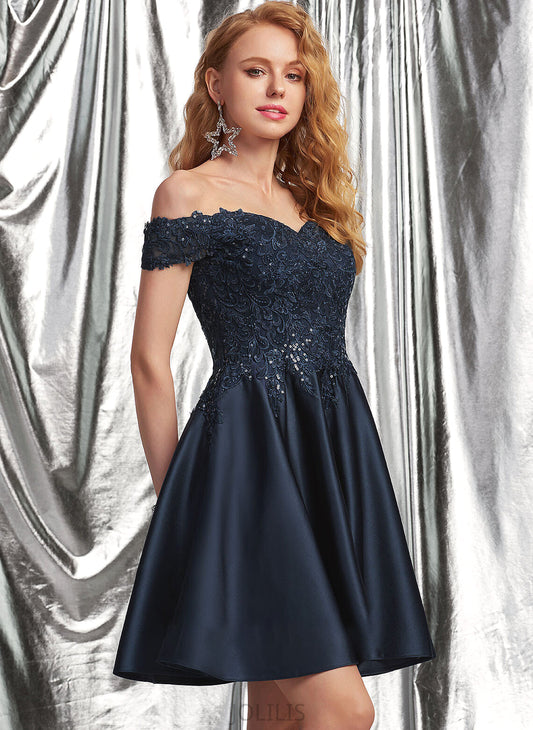 Satin Lace With Sequins Lily A-Line Short/Mini Off-the-Shoulder Prom Dresses