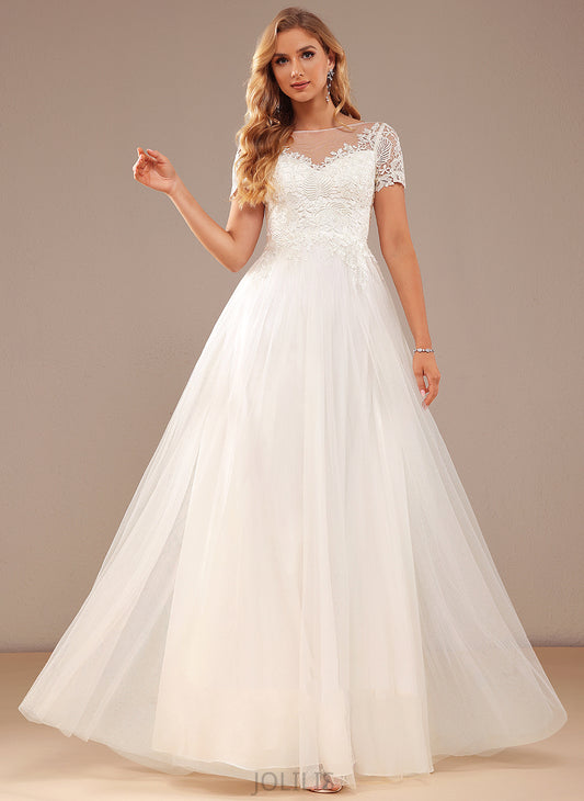 Neck Abbie Lace Wedding Wedding Dresses Dress Scoop With Lace Tulle Floor-Length A-Line