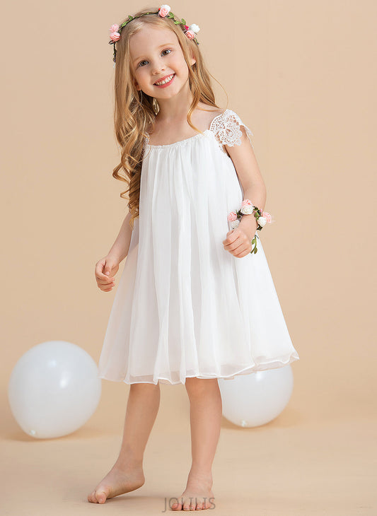 Flower Girl Chiffon With Flower Girl Dresses A-Line/Princess Adelaide Neck - Dress Sleeveless Scoop Tea-length Lace