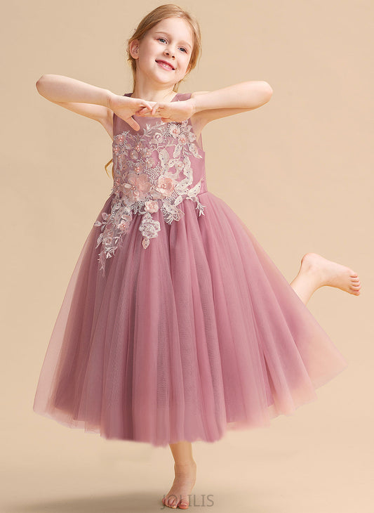 Lace/Beading Ball-Gown/Princess Flower - Scoop Dress Chanel Tulle With Sleeveless Tea-length Flower Girl Dresses Girl Neck