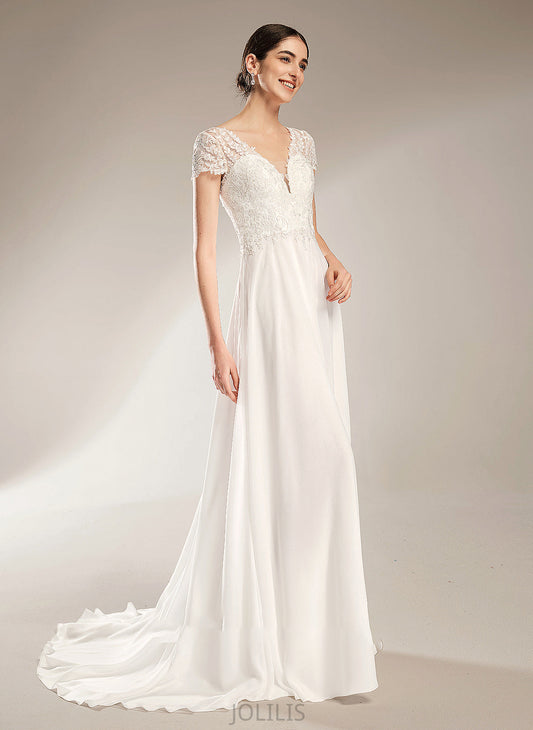 Bow(s) Aliya With Court Wedding Train Dress A-Line V-neck Wedding Dresses