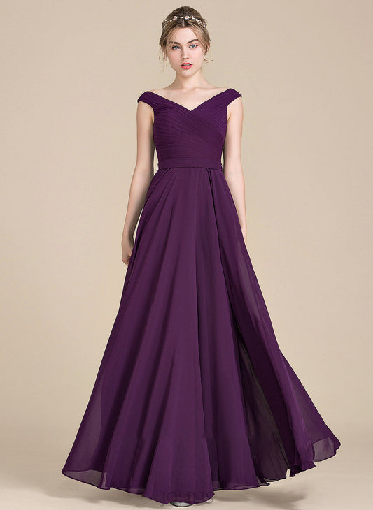 Off-the-Shoulder Floor-Length With A-Line Prom Dresses Ruffle Chiffon Kyla