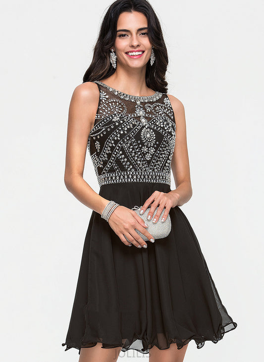 Chiffon Neck With Dress Pancy Sequins Beading A-Line Scoop Homecoming Dresses Homecoming Short/Mini