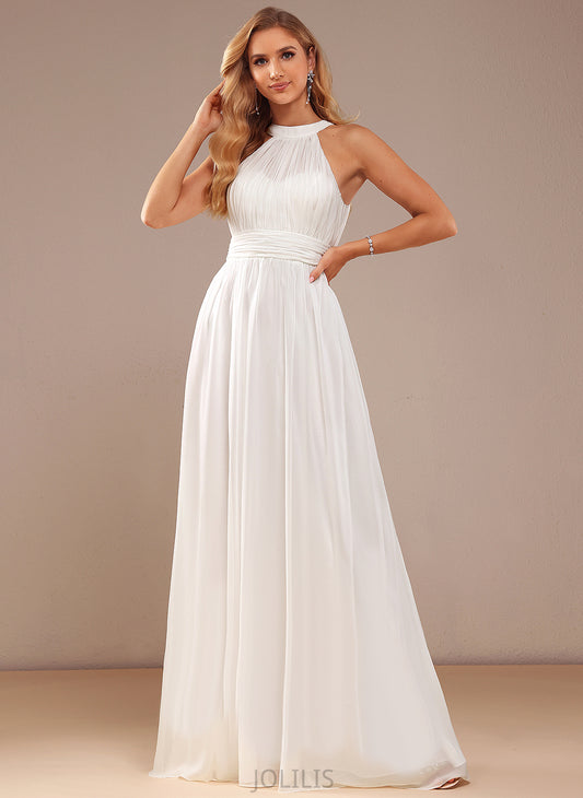 Chiffon High With Ruffle Wedding Dresses Jan Wedding Dress Floor-Length Neck A-Line