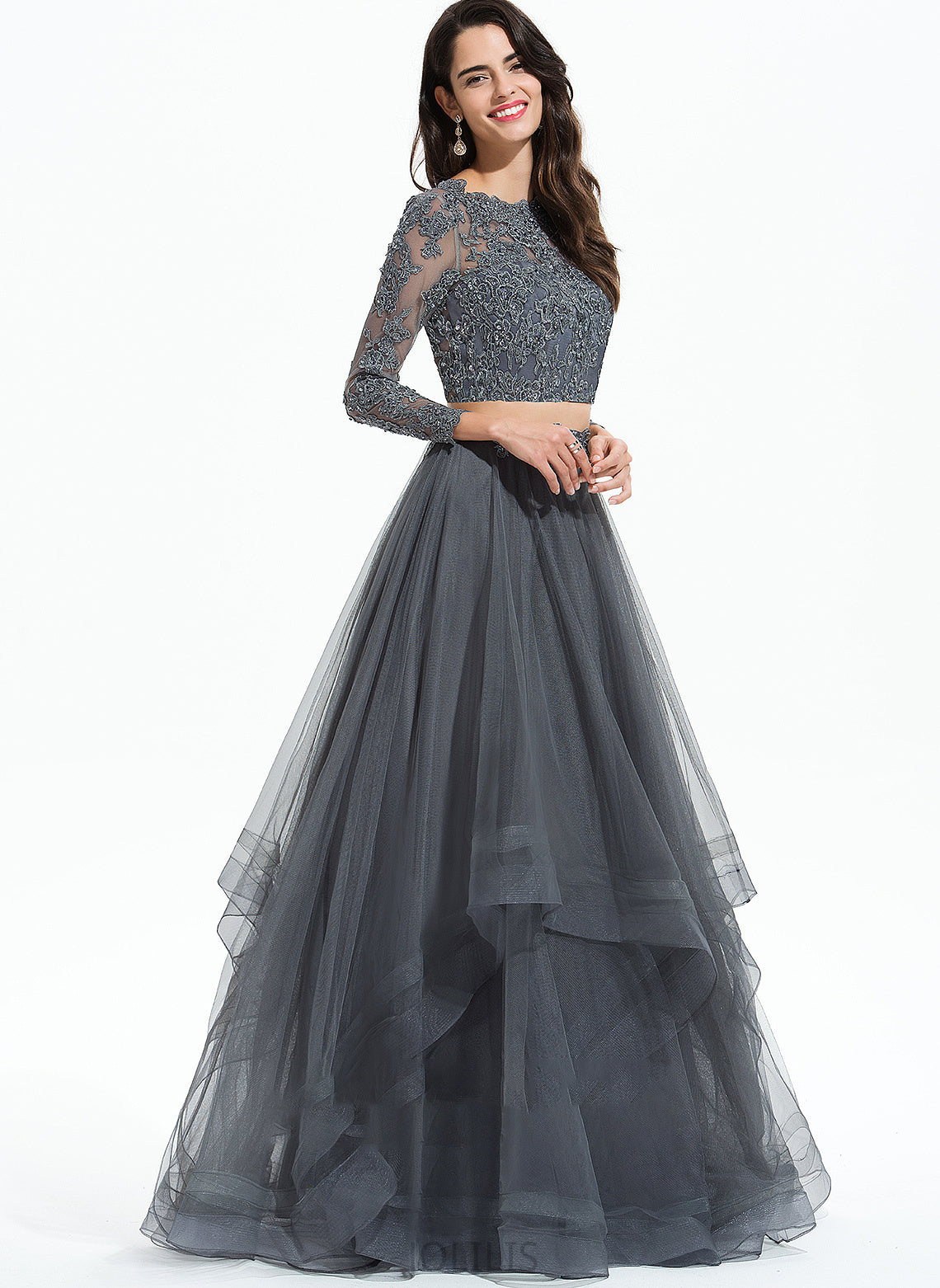 Scoop Sequins Floor-Length America With Ball-Gown/Princess Tulle Prom Dresses Beading Neck