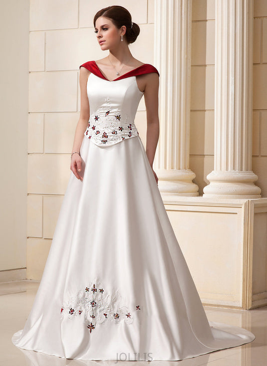 Dress Train Flower(s) Janiah With Chapel Satin Beading Ball-Gown/Princess Wedding Wedding Dresses