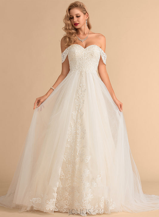 Sequins Lace Tulle Court With Wedding Dresses Wedding Dress Off-the-Shoulder Shaniya Ball-Gown/Princess Train