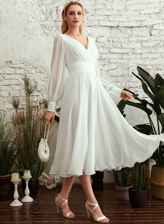 Tea-Length Wedding Dresses Lila A-Line Chiffon Wedding Dress V-neck