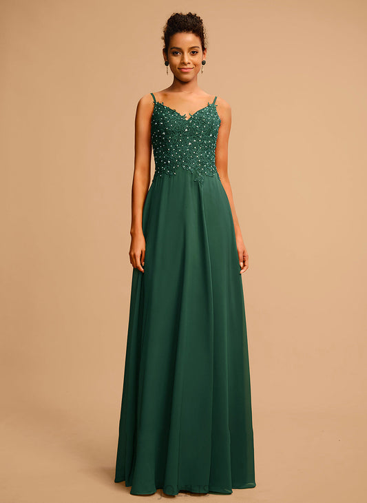 Beading A-Line Sequins With Chiffon Susan Lace Prom Dresses V-neck Floor-Length