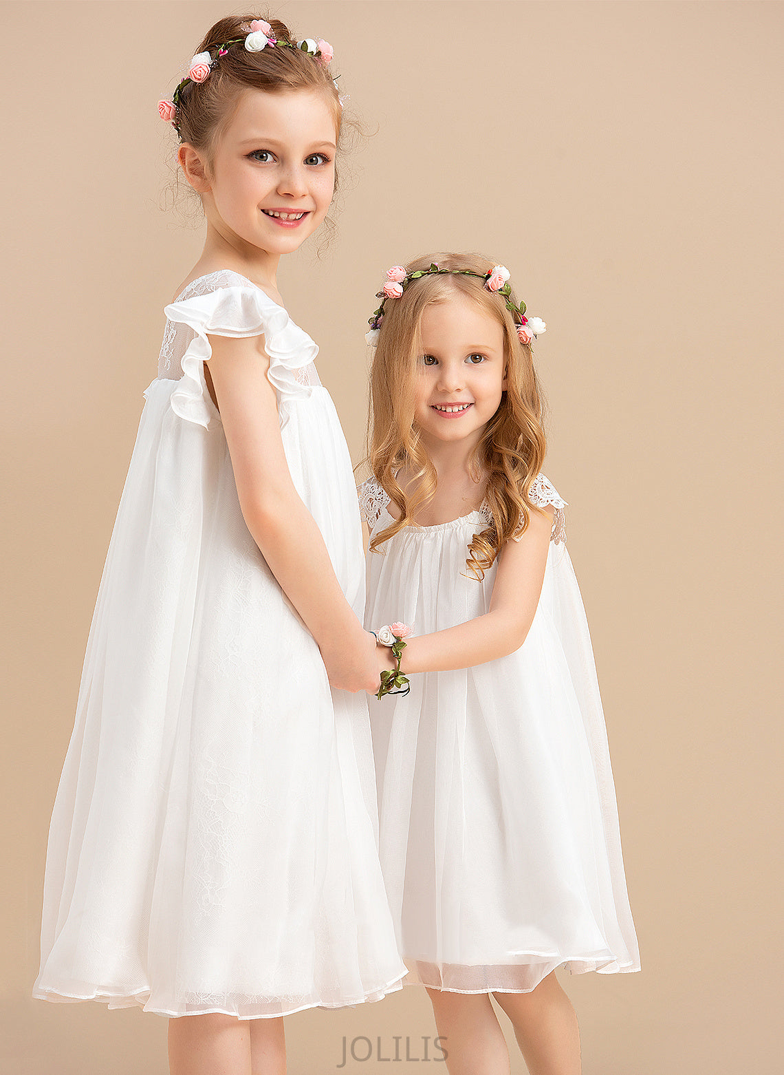 Scoop Neck Selina Short Girl - Flower With Dress Flower Girl Dresses Chiffon Lace Knee-length A-Line Sleeves