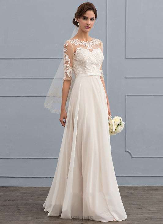 Floor-Length Dress Lace A-Line Illusion Wedding Dresses Sequins Bow(s) Beading Chiffon With Wedding Whitney