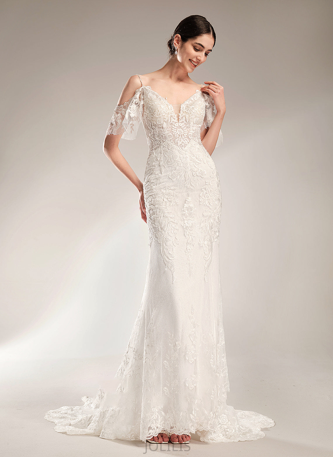 Sequins Train With Chapel V-neck Dress Wedding Wedding Dresses Trumpet/Mermaid April Beading