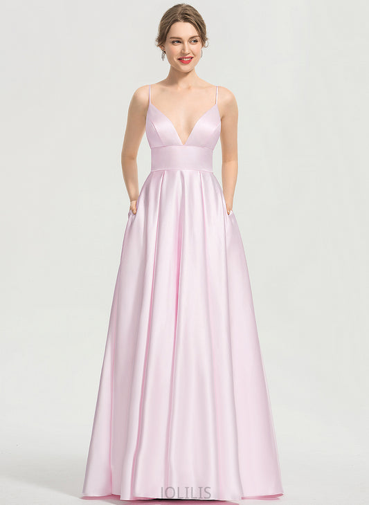 Prom Dresses Floor-Length Jasmine Satin A-Line V-neck