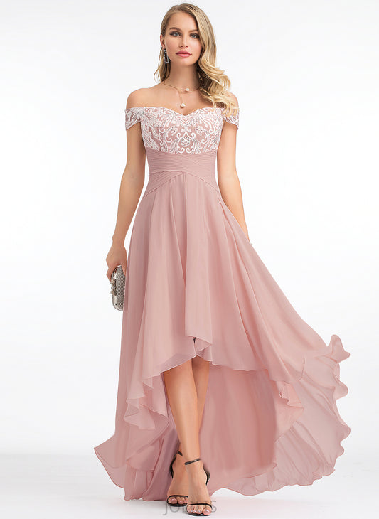 Asymmetrical Dress Chiffon With A-Line Off-the-Shoulder Wedding Dresses Setlla Pleated Lace Wedding