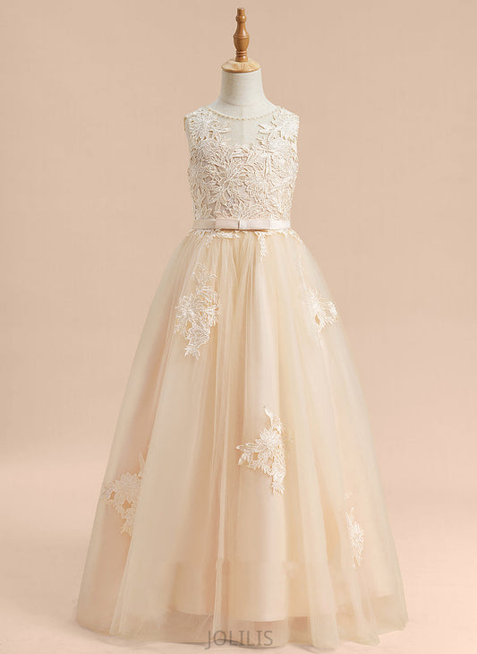 Flower Girl Dresses Girl Floor-length Beading/Sequins/Bow(s) Tulle/Lace - Neck Ball-Gown/Princess With Scoop Tamara Dress Sleeveless Flower