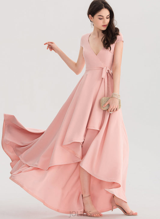 Asymmetrical Ciara A-Line Prom Dresses Crepe V-neck Stretch