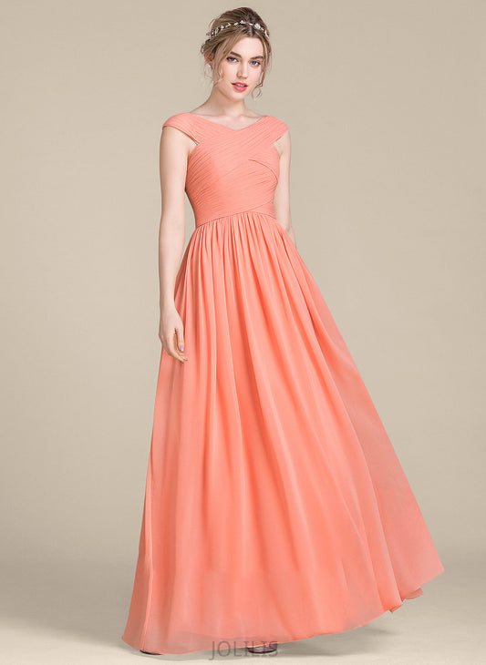 Ball-Gown/Princess Ruffle Prom Dresses Carolyn Floor-Length Chiffon With V-neck