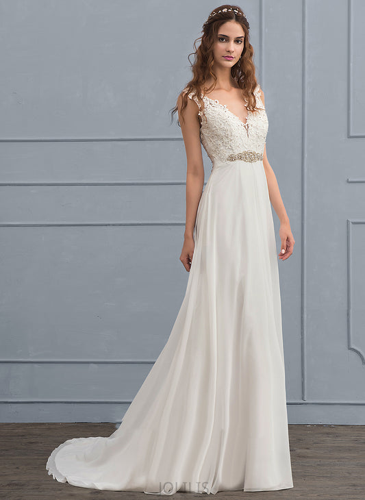 Dress Yazmin Chiffon Sequins V-neck A-Line Wedding Beading Lace Court Wedding Dresses Train With