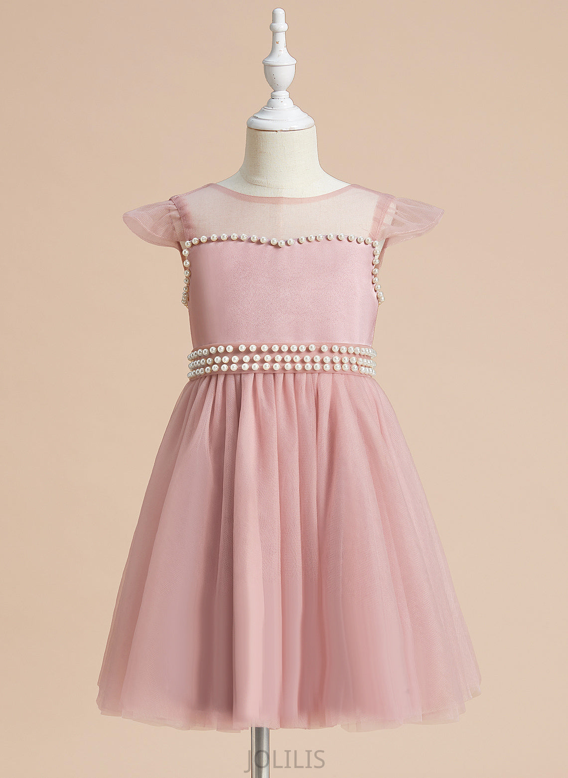 Girl Knee-length Flower Girl Dresses Dress Flower Beading/Bow(s) Neck With Shea A-Line Satin/Tulle - Scoop Sleeveless