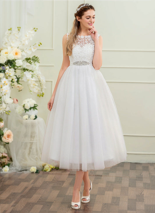 Tulle Wedding Dresses Neck Johanna With Dress Scoop Wedding Ball-Gown/Princess Tea-Length Beading Sequins