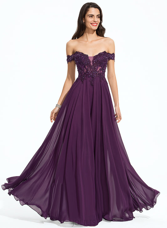 Prom Dresses Chiffon Floor-Length Off-the-Shoulder Ball-Gown/Princess Lace Sequins With Beading Brooklyn