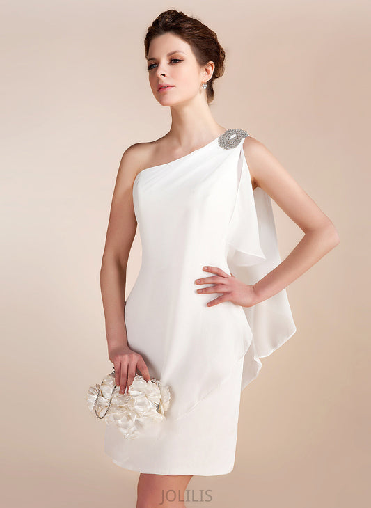 Wedding Sheath/Column Chiffon With Dress Ruffles Parker Beading Cascading Wedding Dresses One-Shoulder Short/Mini