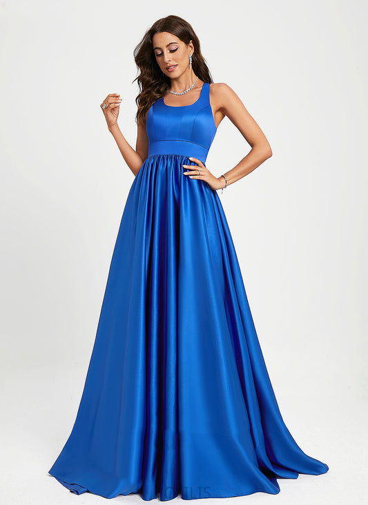 Train A-Line Lizeth Sweep Prom Dresses Satin Scoop