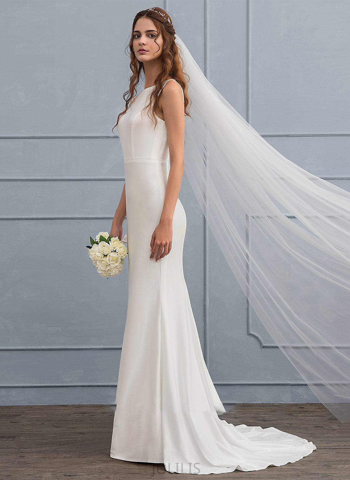 Neck Jersey Wedding Scoop Train Trumpet/Mermaid Megan Wedding Dresses Sweep Dress