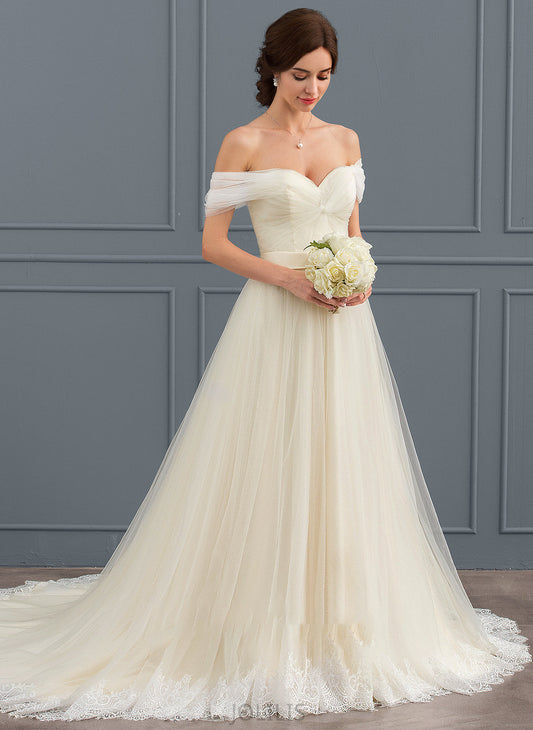 Dress Lace Siena Wedding Ruffle Train Off-the-Shoulder Wedding Dresses With Tulle Ball-Gown/Princess Court