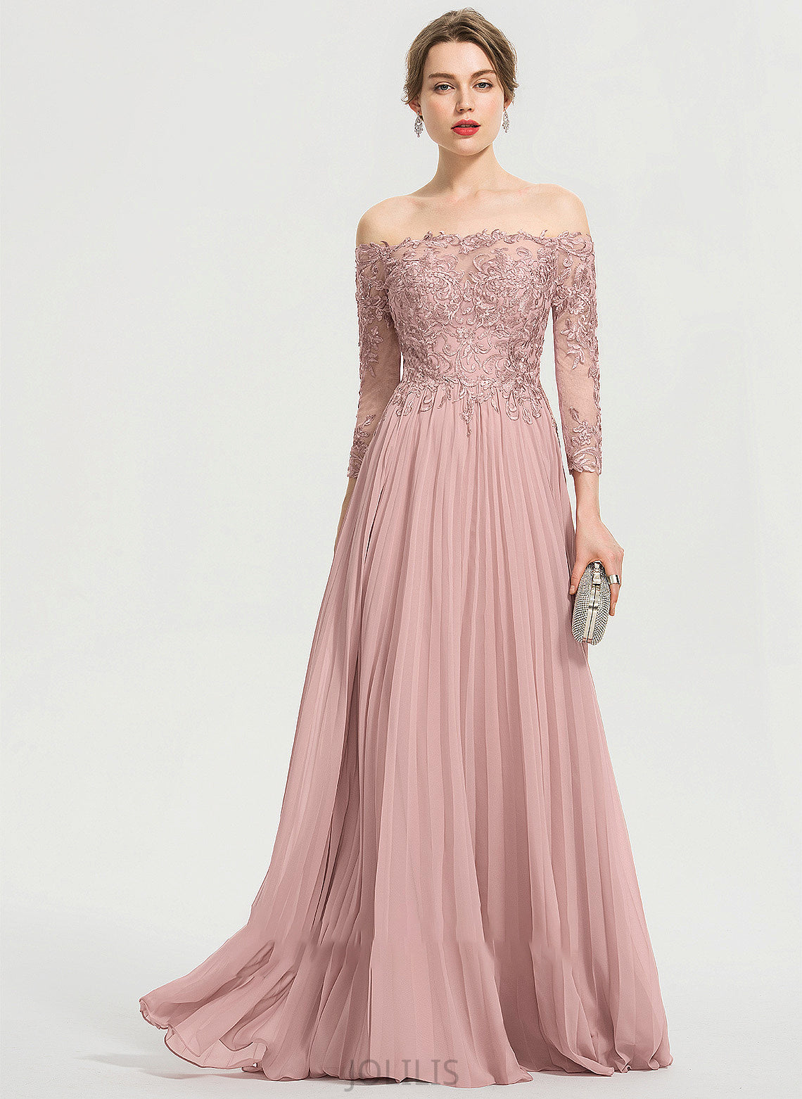 Chiffon Off-the-Shoulder With Pleated Ball-Gown/Princess Floor-Length Sequins Sharon Prom Dresses