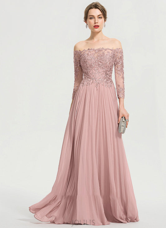 Chiffon Off-the-Shoulder With Pleated Ball-Gown/Princess Floor-Length Sequins Sharon Prom Dresses