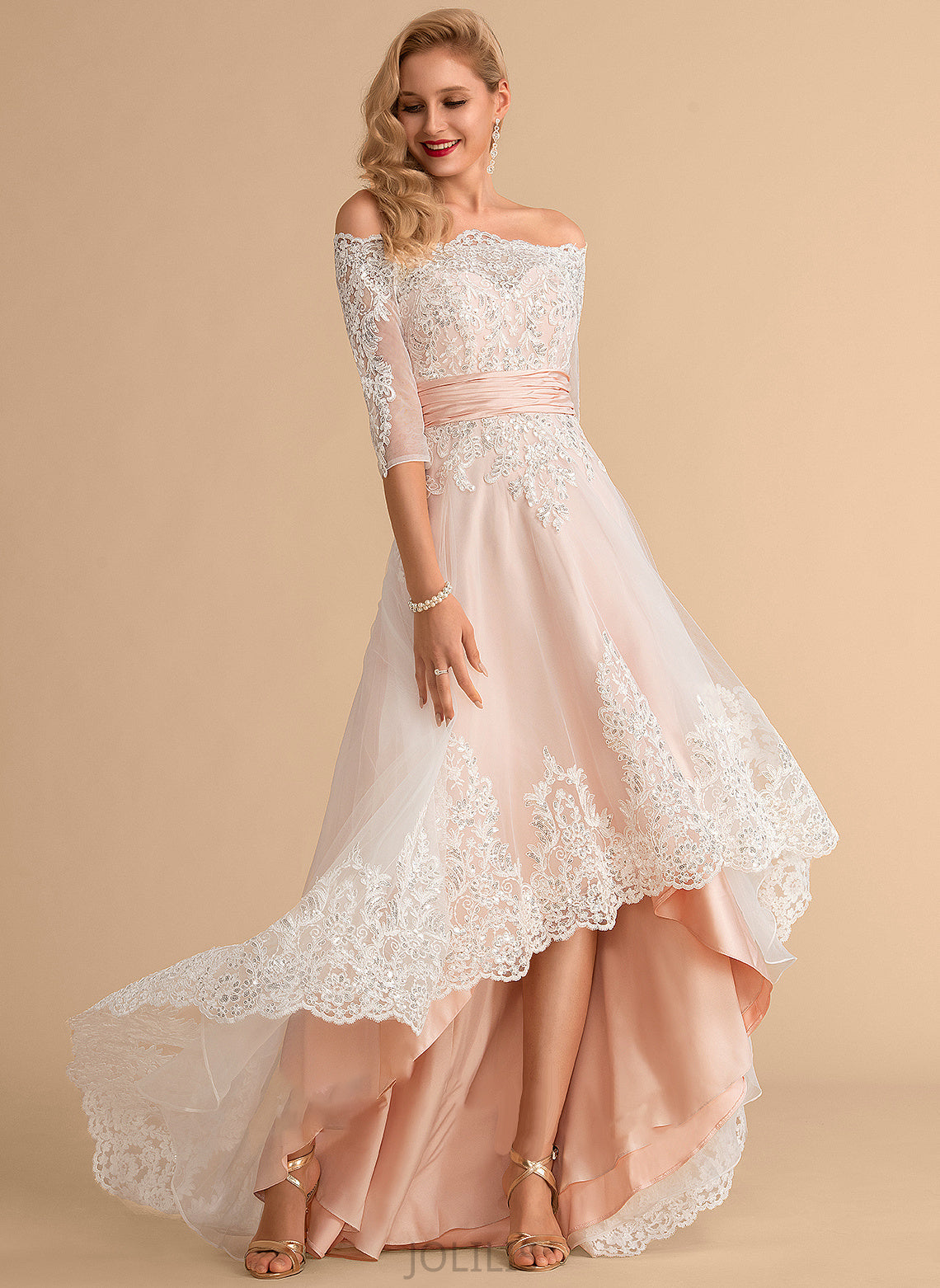 A-Line Wedding Lace Sequins Alejandra Asymmetrical Tulle With Dress Satin Wedding Dresses