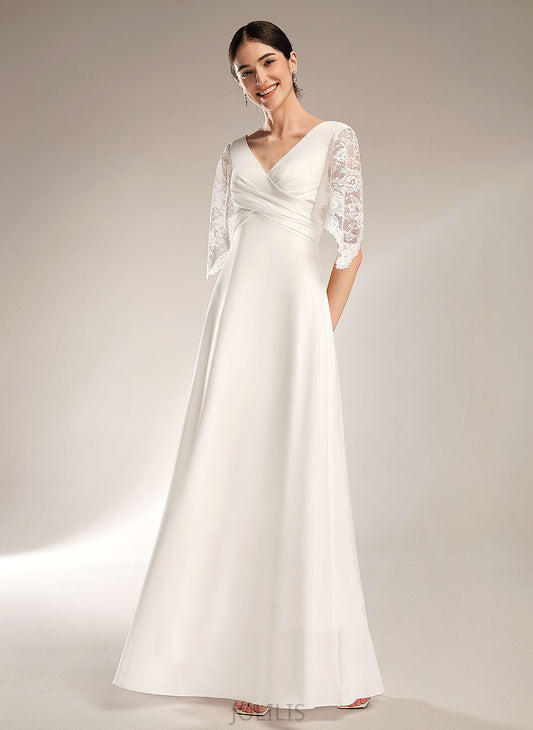 Lace V-neck With Wedding Dresses Kirsten Sheath/Column Floor-Length Dress Chiffon Wedding