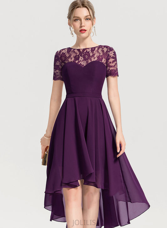 Chiffon Asymmetrical Lace Homecoming Dresses Scoop Dress Homecoming Neck With Elise A-Line