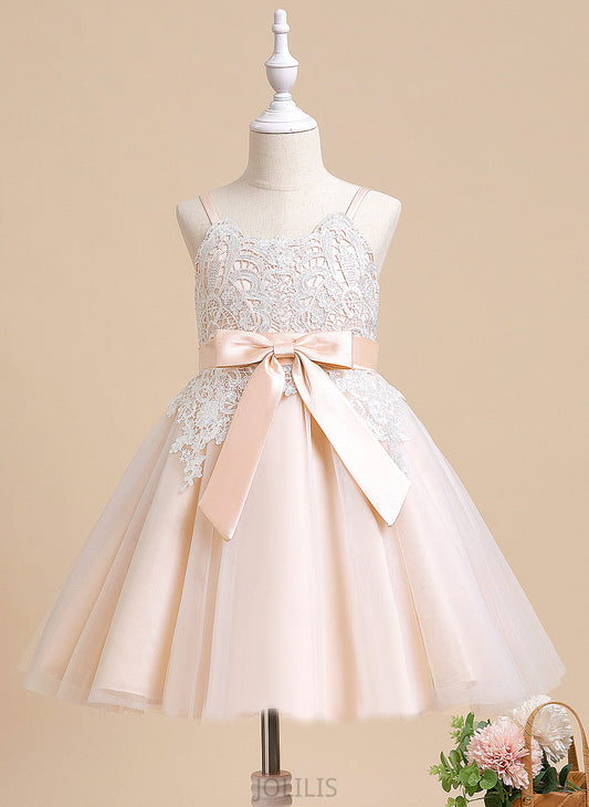 Dress Flower Uerica Knee-length Sleeveless Flower Girl Dresses - Neck Tulle Scalloped Girl With A-Line Bow(s)