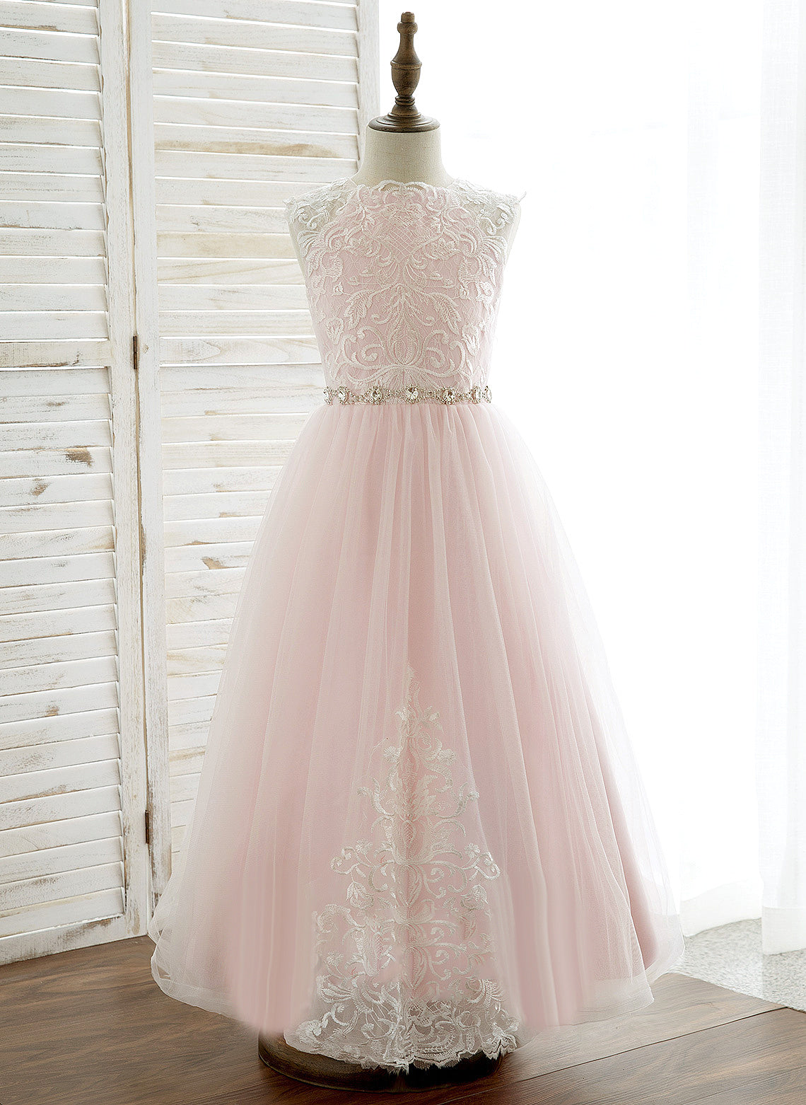 Flower Girl Dresses Rhinestone With Lyric Sleeveless Ankle-length Girl A-Line/Princess Flower Scoop Dress - Tulle/Lace Neck