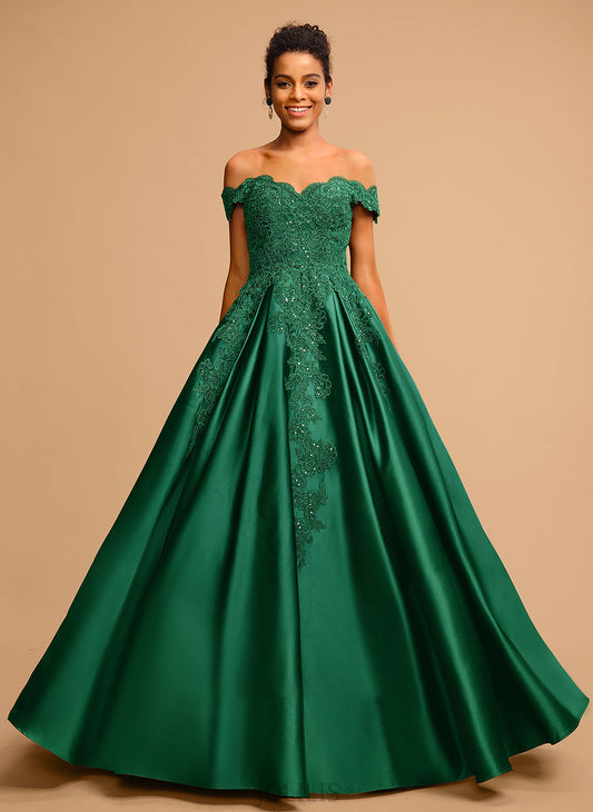 Floor-Length Off-the-Shoulder With Regan Prom Dresses Satin Ball-Gown/Princess Sequins