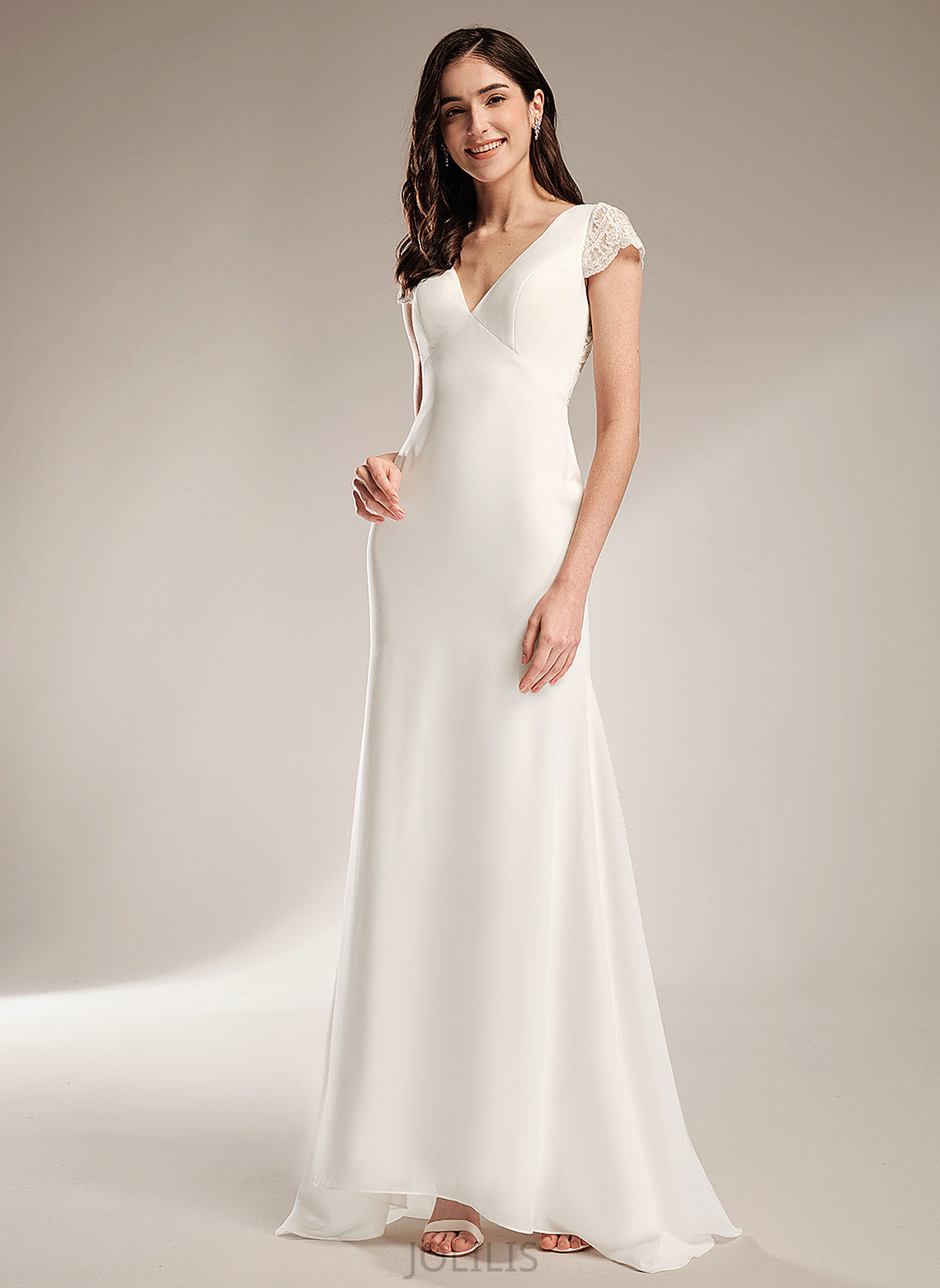 Brisa Chiffon Sweep Wedding Dresses Lace Train Sheath/Column With Dress Wedding V-neck