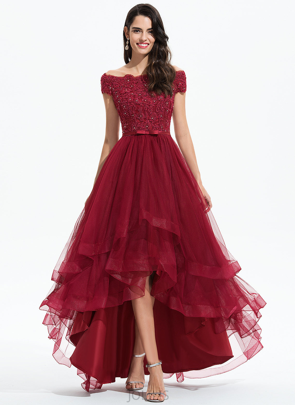 Sequins Dress Off-the-Shoulder Rosa Bow(s) A-Line With Wedding Dresses Lace Wedding Tulle Beading Asymmetrical