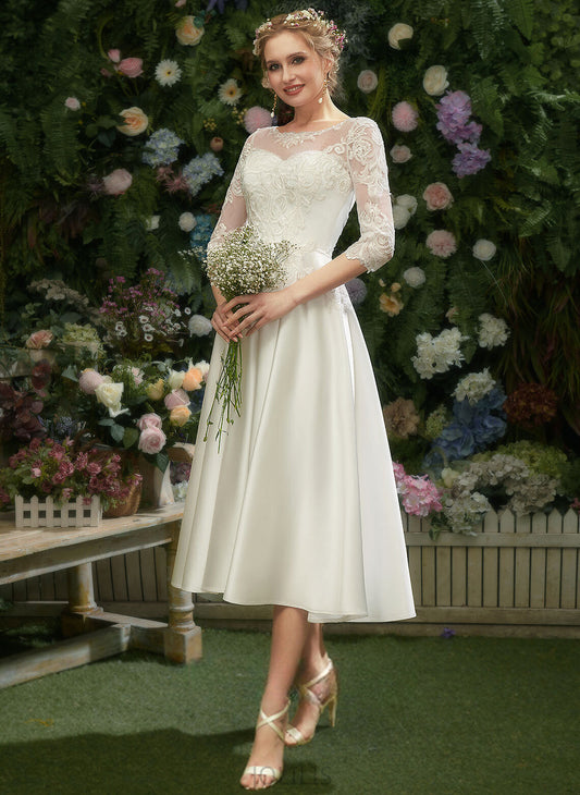 Wedding Dress Tea-Length Satin Wedding Dresses A-Line Kamryn Illusion Lace