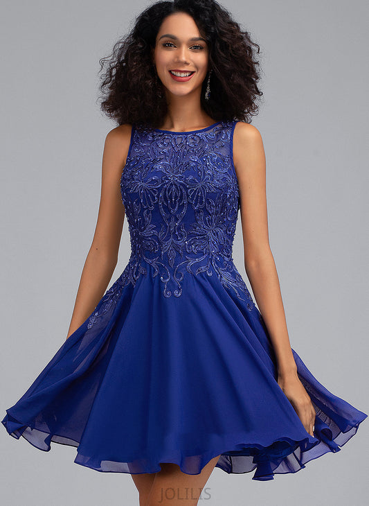 Dress Chiffon Neck A-Line Homecoming Dresses Lace With Nydia Homecoming Short/Mini Beading Scoop