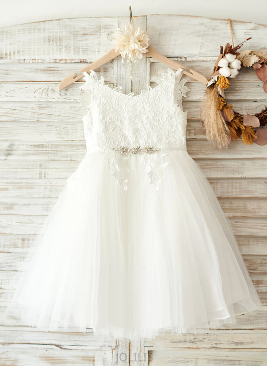 Tulle/Lace - Rhinestone Sleeveless Flower Leyla Straps Girl Dress With Knee-length A-Line Flower Girl Dresses