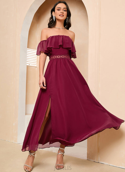 Raina Ankle-Length With Front Off-the-Shoulder Split A-Line Prom Dresses