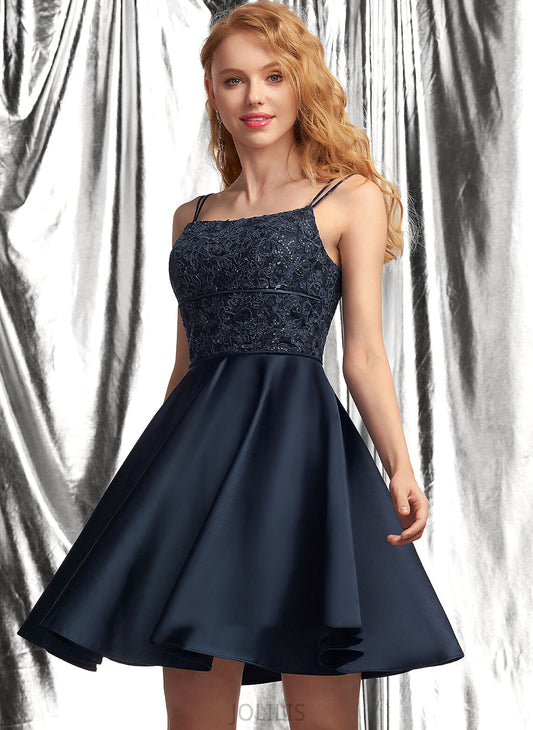 Homecoming Neckline Lace Dress Lisa Square Satin A-Line Short/Mini Homecoming Dresses With