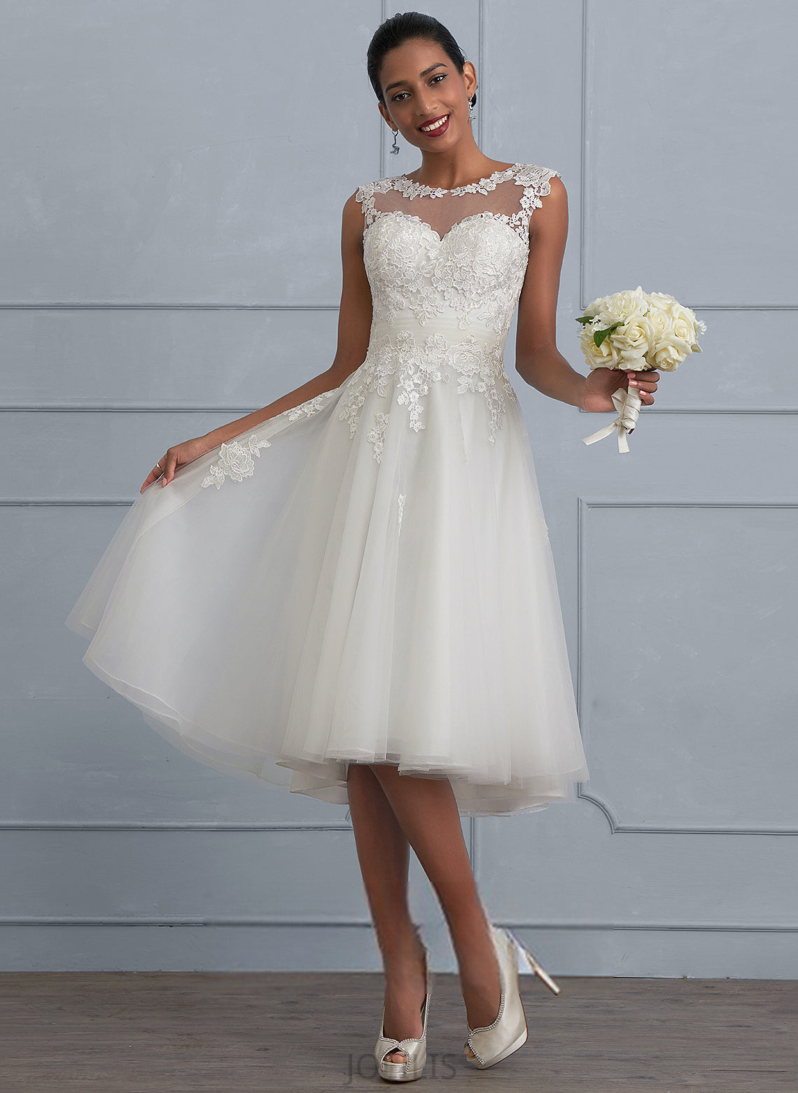 Asymmetrical Ruffle A-Line Illusion Lace Tulle Mariela Dress With Wedding Wedding Dresses