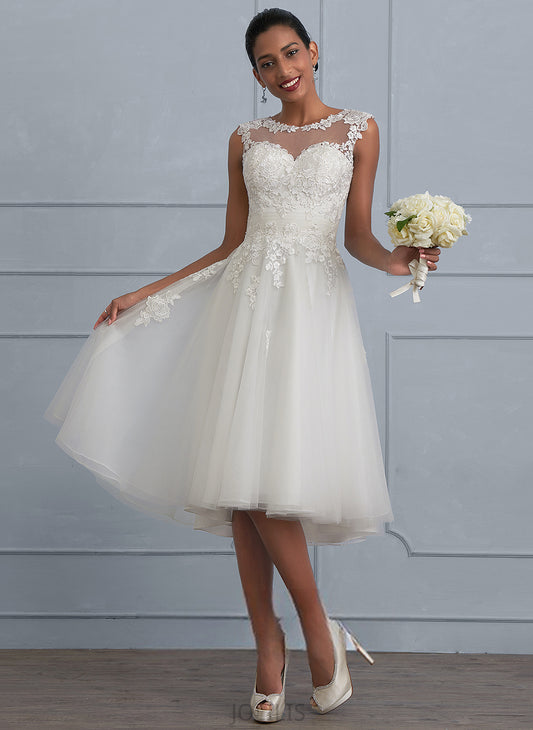 Asymmetrical Ruffle A-Line Illusion Lace Tulle Mariela Dress With Wedding Wedding Dresses