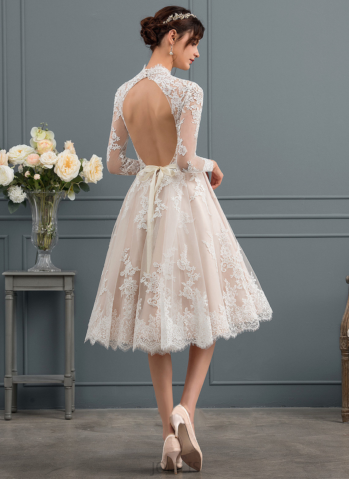 Illusion Knee-Length Lace Dress Wedding Dresses Wedding Clara Tulle A-Line