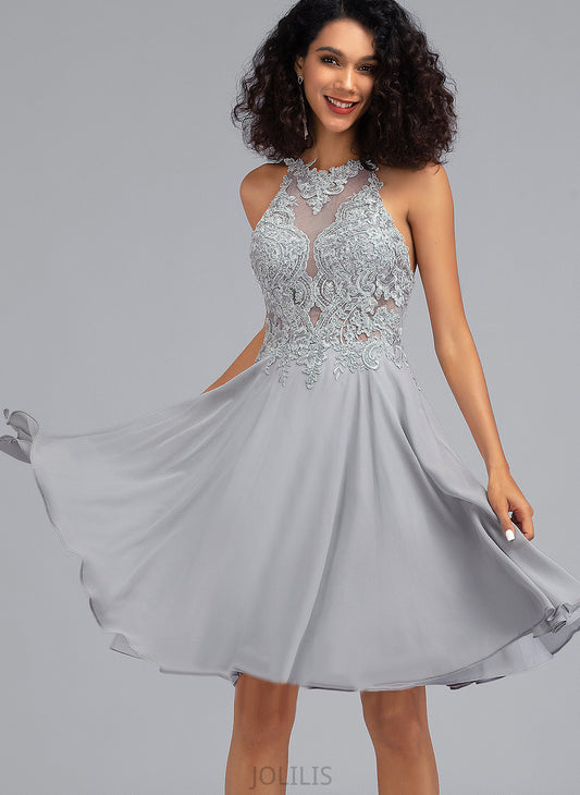 Scoop With A-Line Chiffon Knee-Length Lace Sequins Prom Dresses Celia